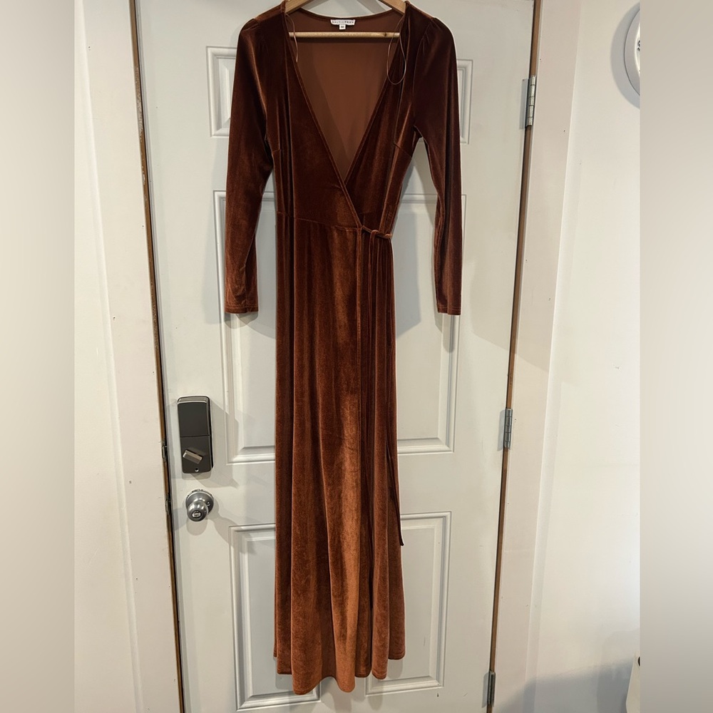 Elegant Brown Velvet Wrap Dress